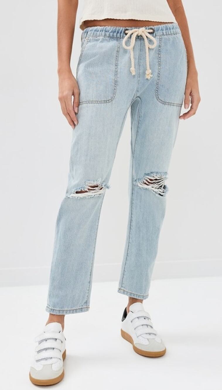 ONE TEASPOON Shabbies Drawstring Jean Blue Hustler Distressed Boyfriend Womens M